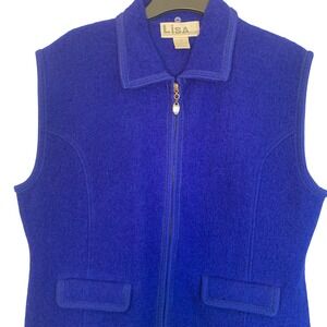 Lisa International XL Royal Blue 100% Boiled Wool Zip Vest Warm Classic